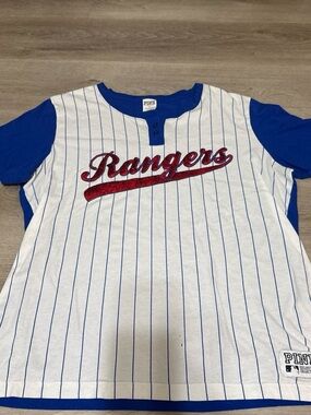 PINK Victoria's Secret Kids 'Rangers' Blue & White Pinstripe Baseball Top